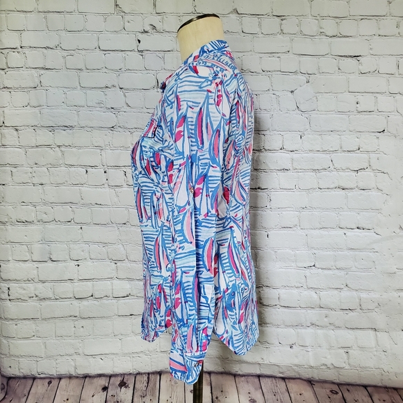 Lilly Pulitzer cruiser shirt button down red right return sailboats Sz 2 pink - Picture 3 of 8